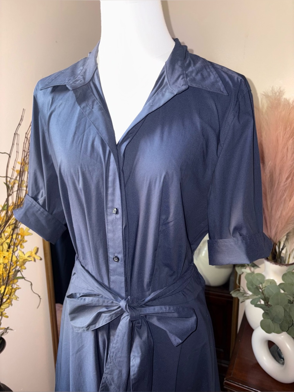 Lauren Ralph Lauren black label Navy button up maxi Dress with Tie Belt - Picture 6 of 9